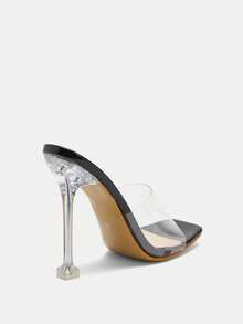 Glitzique Women's Clear Peep Toe Mules Sandals For Summer And Spring, Breathable And Comfortable - Black - View 6