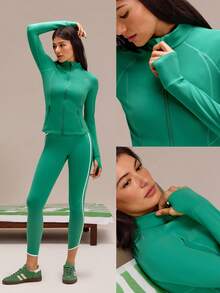 GLOWMODE Áo khoác dài tay FeatherFit™ Slim-It Streamline Performance với túi an toàn, khóa kéo, thích hợp cho yoga hàng ngày, ngày Valentine. - màu xanh lá - Xem 8