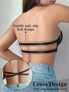 1pc Lace Backless Wireless Bra, Padded Push Up Bra For Small Bust, Invisible Strapless Spaghetti Strap Bra - Multicolor - View 3