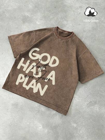 Manfinity EMRG 男士夏季字母印花休闲街头风简约纯棉圆领短袖T恤