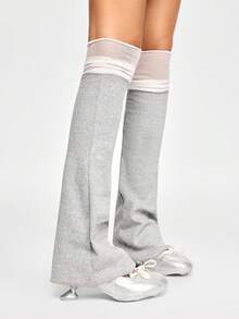 ROMWE Kawaii 1Pairy2k 千禧辣妹朋克风白色灰色过膝微型喇叭袜，腿套，时尚简约女士腿套，适合日常、约会、派对、购物等场合搭配 - 灰白色 - 查看 4