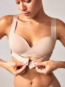 Veilyse 1pc Wire Bra For Women, Front Closure Push-Up Bra For Small Chest, Prevent Sagging, Correct Posture, Shape Backline, Sports Bra - Apricot - View 7