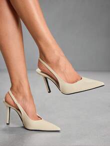 CUCCOO SZL Ladies Pointed Sexy PU Glossy High Heel Women's Shoes Thin Heel Commuter Avant-Garde Party With Light Apricot - Beige - View 1