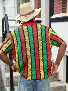 GALLERY FADE Áo thun nam tay ngắn kẻ sọc cổ khóa kéo kiểu dáng thường ngày - Nhiều màu - Xem 2