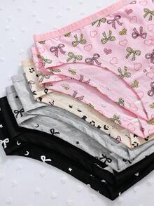 7pcs Girls' Heart, Star, Line Print Cartoon Cute Fashionable Briefs For Older Tween Girl - Multicolor - View 4