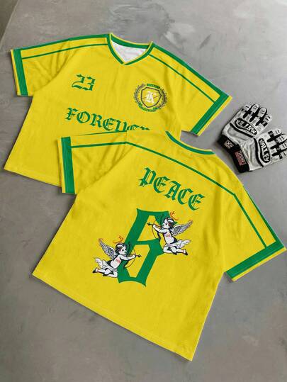 Manfinity EMRG 男士极简印花V领短袖T恤