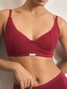 Ocili 1pc Grey Leisure Underwire Lightly Padded Lift & Enhance Bra For Women - Burgundy - View 4