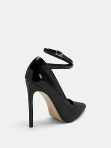 Glitzique Zapatos de mujer de estilo hada versátil con tiras de cuero negro, tacón alto fino de 12 cm de punta fina, tacones altos, sexy, para fiestas, de primavera/otoño - Negro - Ver 7