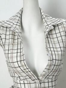 Flirla Women's Sexy Chic Minimalist Plaid Shirt, Suitable For Commuting In Summer - Apricot - View 4