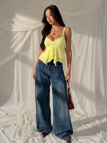 SHEIN EZwear Women's Casual Solid Color Camisole Tops For Women Summer Cute Tops For Women Beach Women's Tops For Summer Women's Camisole Yellow Tops For Women Yellow Summer Top Yellow Sexy Top Yellow Party Top Yellow Top Tops For Women Cute Latest Tops For Women Buissness Casual Women Tops Yellow Tops For Women Elegant - Pale Yellow - View 6