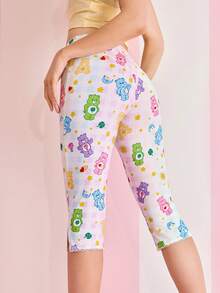 SHEIN X Care Bears 女士弹力腰带休闲七分紧身裤 - 彩色 - 查看 3