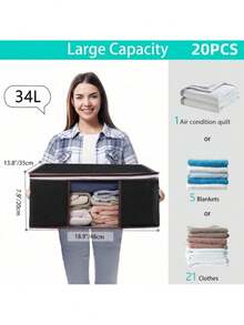 6/20个装家用收纳整理袋，可折叠家居用品收纳盒，用于整理衣物、床上用品、毛衣、枕头和衣柜物品 - 黑色 - 查看 3