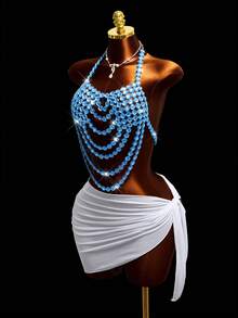 Mistrie Bộ đồ bơi tankini cổ yếm đính hạt dành cho nữ mùa hè - Màu xanh nhạt - Xem 6