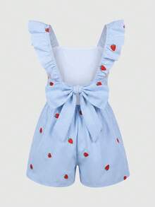 SHEIN Tween Girls' Casual Everyday Comfortable Fitted Striped Ruffle Hem Romper - Blue - View 2