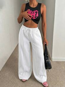 CasuGlow Women's Loose Front Seam Detail Sweatpants - White - View 4