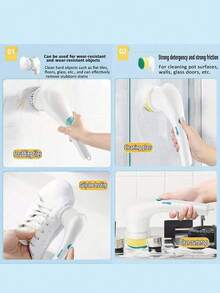 1 Set Rechargeable Electric Cleaning Brush With 5 Brush Heads - Multi-Functional Handheld Cleaning Brush, USB Rechargeable, Suitable For Bathroom, Kitchen, Bedroom, Living Room And Bathroom Cleaning - Rechargeable - View 4