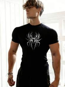 GymBeat Men's Spider Print Slim Fit Short Sleeve Athletic T-Shirt - Black - View 3