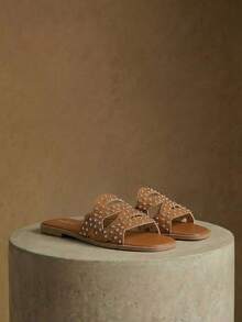 Styleloop Ladies, Buckles, Trim, Flat Sandals Holiday Travel Essential Boho Cowgirl Outfit - Brown - View 1