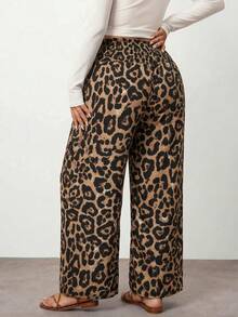Enliva Pantalones palazzo de talle alto con estampado floral y de leopardo, adecuados para verano, playa, festivales de música, para siluetas con forma de manzana y redondeadas en tallas grandes - Multicolor - Ver 2