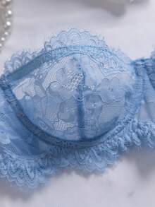 Crystal Vow 2pcs Women Lace Lingerie Set - Baby Blue - View 5