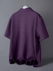 Manfinity Homme Áo sơ mi nam tay ngắn màu trơn, kiểu dáng thường ngày, thích hợp cho mùa hè. - Màu tím - Xem 2