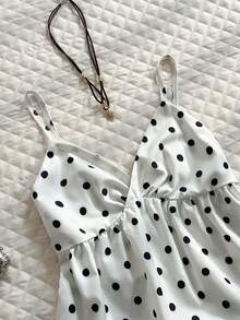 Glimmora 女士波点褶皱休闲百搭日常吊带背心 - 白色 - 查看 3