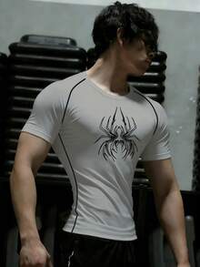 GymBeat Men's Spider Print Slim Fit Short Sleeve Athletic T-Shirt - Black - View 3