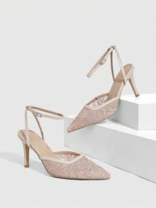CUCCOO SZL Exquisite Lace High Heels Exude French Elegance And Are Suitable For Dates, Parties, Festivals, Weddings, Holidays, Dances, And Other Occasions. - nude - View 3