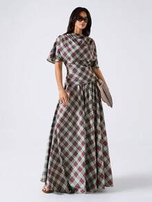 LYSMO 2026新款极简春夏女式格子印花百褶休闲百搭半身裙 - 彩色 - 查看 5