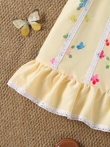 Elladie kids Vestido de verano casual de uso diario y vacacional para niña con cuello bordado con flores - Amarillo - Ver 5