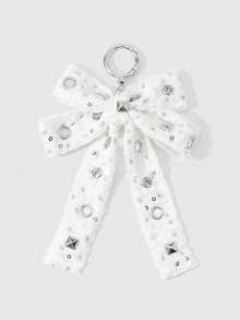 ROMWE Goth 1 Y2k 复古风，独特个性，时尚精致朋克风，银白重工铆钉，闪亮水钻，气眼装饰，亮片，牛仔布十字/蝴蝶结 DIY 钥匙扣配件，包包，吊坠，组合套装，适合女孩、女士、姐妹、女友，日常佩戴，节日礼物 - 白色-18 - 查看 6