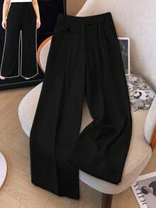 Franclia Plus Size Casual Solid Color High Waist Straight Leg Slimming Suit Pants Graduation,Back To School,Teacher Outfits For Women Winter Fall Autumn - Black - View 1