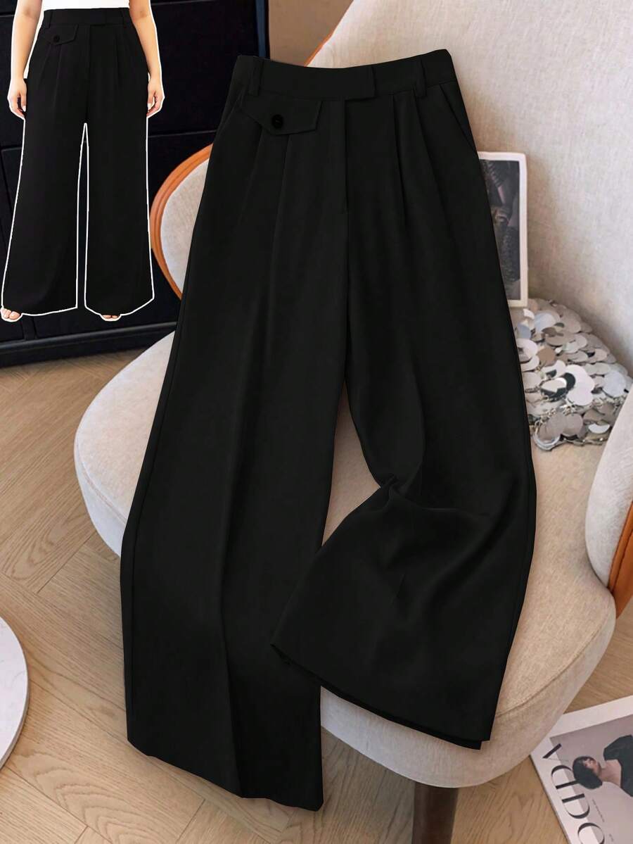 Franclia Plus Size Casual Solid Color High Waist Straight Leg Slimming Suit Pants Graduation,Back To School,Teacher Outfits For Women Winter Fall Autumn - Black - View 1