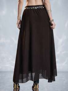 ROMWE Vacation Outfit Ocean Shell Pendant Side Slit Skirt For Women - Brown - View 6