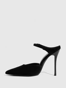 CUCCOO SZL 女士休闲时尚简约踝带尖头高跟鞋，夏季 - 黑色 - 查看 4