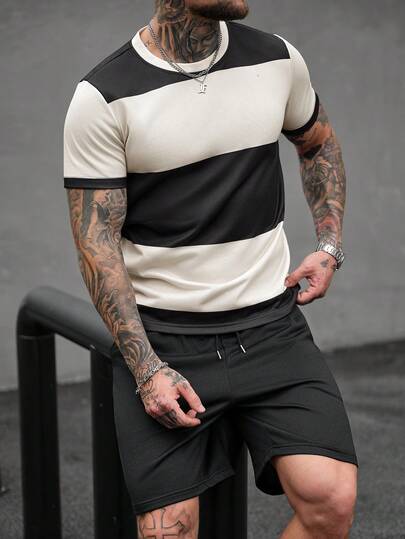 Manfinity CasualCool Men's Short Sleeve T-Shirt Set, Suitable For Casual Wear, Outdoor Gatherings