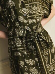 Écloséra 女士优雅印花系腰连衣裙，带领，夏季度假连衣裙，复古风格 - 綠色 - 查看 5