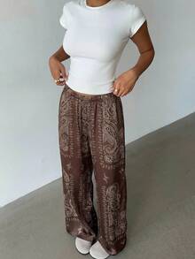 Aloruh 女士低腰休闲复古缎面百搭棕色长裙 - 咖啡棕 - 查看 7