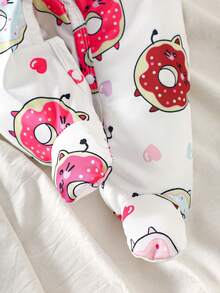 2 Stücke Neugeborenen Baby Mädchen Langarm Schlafanzug-Jumpsuit, süßer Donut Muster, weicher Strick-Jumpsuit, bequem für drinnen und Outdoor - Pink - Übersicht 3
