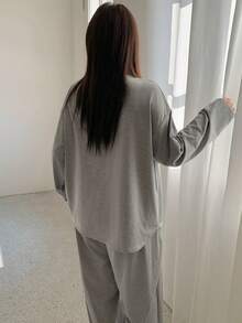 Dazy Plus Plus Size Women Bow Print Long Sleeve Top And Pants Pajama Set - Grey - View 2