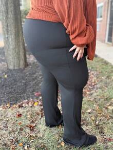 Enliva Curve Plus High Waist Black Straight Leg Pants, New Year - Black - View 4