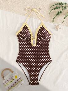 Swim Mod 女士甜美可爱连体泳衣，性感波点泳装，适合海滩、度假、约会、春夏穿着 - 彩色 - 查看 3