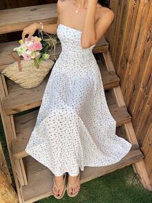 SHEIN EZwear 大码女士碎花无肩带度假连衣裙 - 彩色 - 查看 8