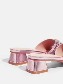 CUCCOO TILAWA Women's Fashion Rhinestone Decorative Cloth With High-Heeled Sandals, Suitable For Outdoor Activities And Parties, Spring Shoes, Spring Break Easter Dance Heels Summer - Pink - View 4