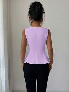 Elenzga Chemisier élégant à encolure carrée sans manches, convenant pour le bureau, les déplacements, le thé de l'après-midi, les fêtes, les vacances, les tenues décontractées. Hauts élégants pour femmes, hauts de yoga, hauts corset, hauts d'été pour femmes, hauts pour dames - Parme - Voir 2
