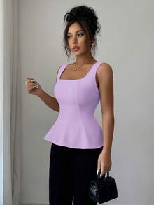Elenzga Chemisier élégant à encolure carrée sans manches, convenant pour le bureau, les déplacements, le thé de l'après-midi, les fêtes, les vacances, les tenues décontractées. Hauts élégants pour femmes, hauts de yoga, hauts corset, hauts d'été pour femmes, hauts pour dames - Parme - Voir 4