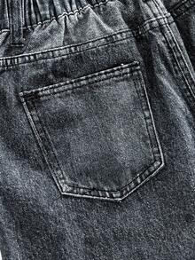 ROMWE MEN Street Life Teen Boy Letter & Cross Graphic Pocket Frayed Hem Casual Denim Shorts - Flint Stone - View 5