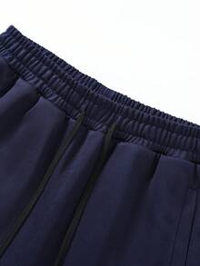 Manfinity Roghcode Loose Men's Fire & Letter Graphic Drawstring Waist Shorts - Navy Blue - View 3
