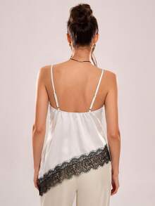 Avenya 薄纱蕾丝拼接不对称下摆吊带背心 - 白色 - 查看 4