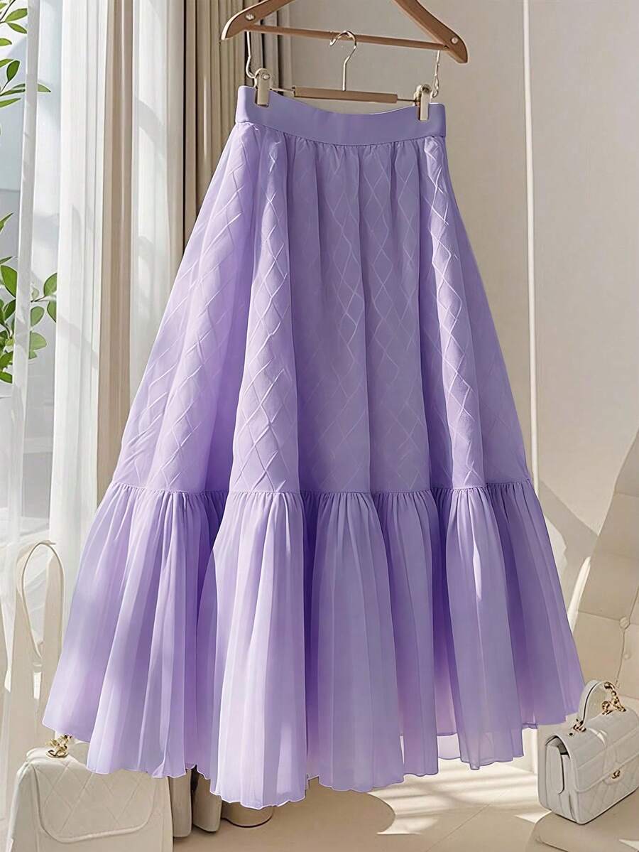 Franclia Chân váy xếp ly chữ A bằng vải chiffon phối nhiều mảnh, thời trang, thanh lịch, đa năng dành cho nữ, thích hợp cho công sở, mùa hè. - Màu tím - Xem 1